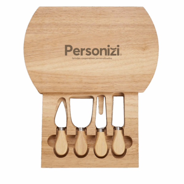 Kit Queijo 5 Peças Bambu com gravação a laser – brindes personalizados ideais para ações promocionais e presentes corporativos.