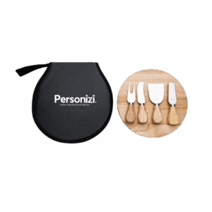 Kit Queijo 5 peças ideal para brindes personalizados com elegância e funcionalidade em ações promocionais e datas comemorativas.