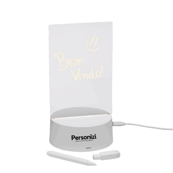 Luminária LED de mesa personalizada com logo — brinde corporativo funcional e moderno para ações promocionais e eventos.