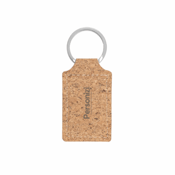 Chaveiro em cortiça retangular personalizado — brinde sustentável e elegante para ações promocionais e eventos corporativos com apelo ecológico.