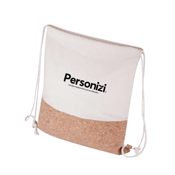 Sacola/mochila de algodão personalizada com logo. Brinde sustentável e prático para eventos, campanhas promocionais e ações corporativas.