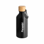 Squeeze alumínio reciclável 400ml com personalização. Brinde corporativo sustentável e prático para ações promocionais e eventos institucionais.
