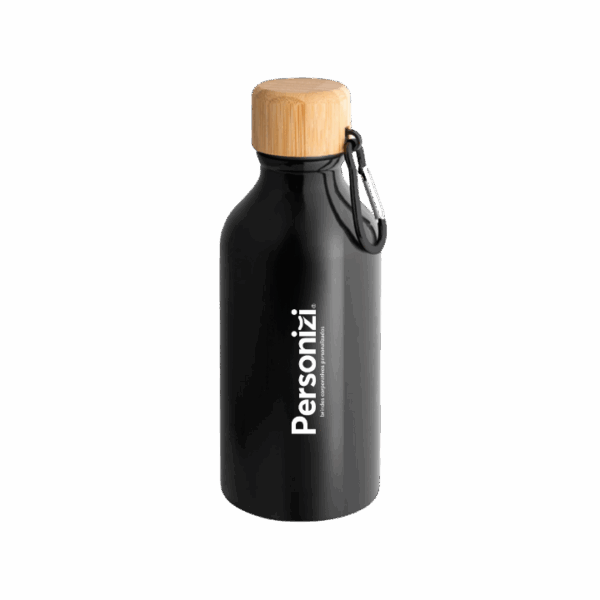 Squeeze alumínio reciclável 400ml com personalização. Brinde corporativo sustentável e prático para ações promocionais e eventos institucionais.