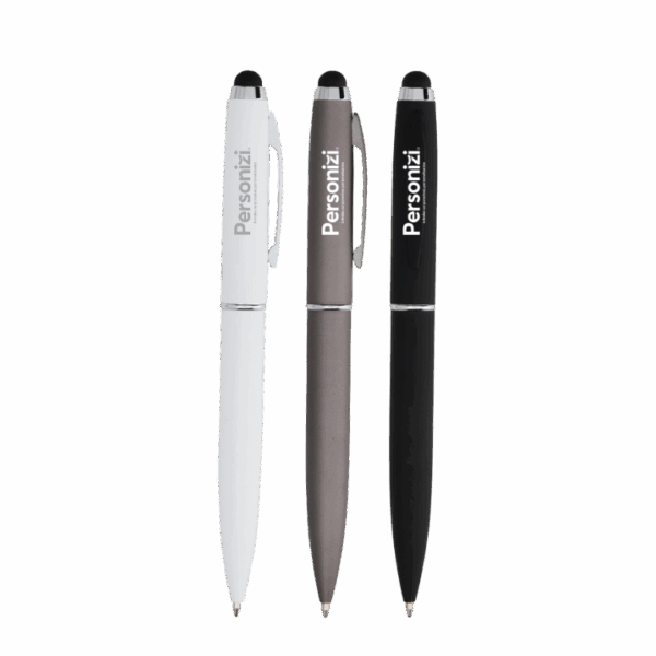 Caneta metal touch com ponta para telas e gravação personalizada. Excelente escolha de brindes corporativos úteis e sofisticados para sua empresa.