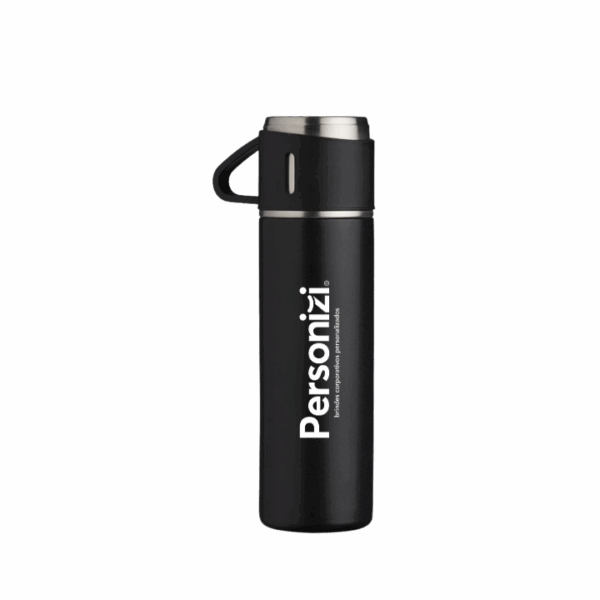 Garrafa térmica inox 450ml com personalização. Brinde corporativo funcional, elegante e ideal para eventos e campanhas promocionais.