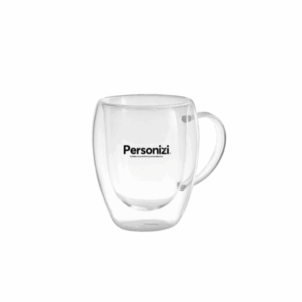 Caneca de vidro 350ml personalizada — brinde sofisticado e funcional com logo para eventos, ações promocionais e brindes corporativos.