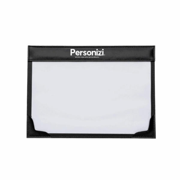 Risque rabisque personalizado em couro sintético – brindes corporativos elegantes e úteis para mesas de trabalho e eventos empresariais.