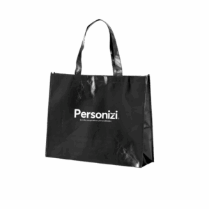 Sacola TNT metalizada 32x43cm personalizada com logo. Brinde chamativo e funcional para eventos, feiras e ações promocionais.