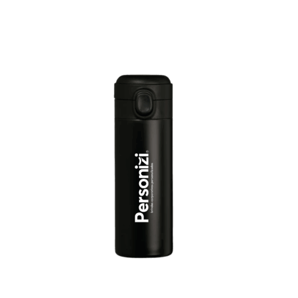 Garrafa térmica inox 400ml personalizada com logo. Brinde compacto e sofisticado para ações promocionais e uso diário corporativo.