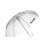Guarda-chuva automático em plástico personalizado, ideal como brindes personalizados úteis e acessíveis para ações promocionais e campanhas corporativas.