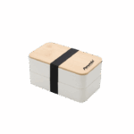 Marmita dupla em fibra de trigo personalizada com logo. Brinde sustentável ideal para empresas, eventos e campanhas promocionais.
