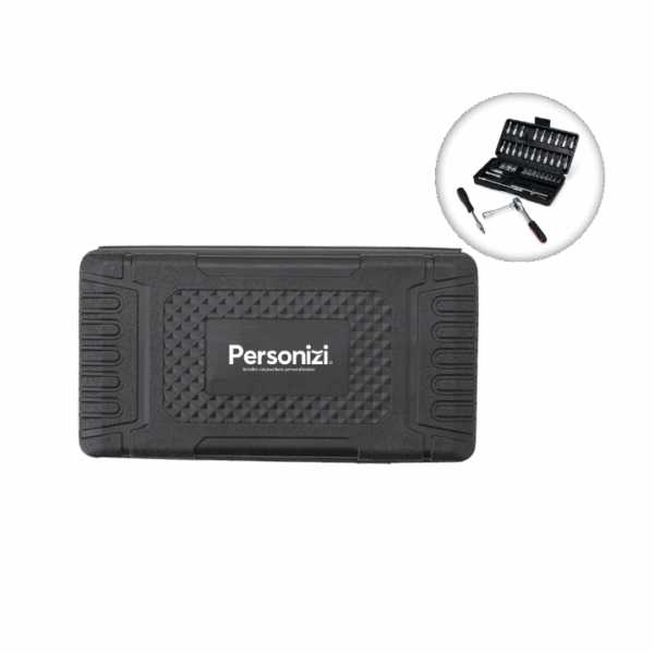 Kit ferramenta 45 peças personalizado, ideal como brinde corporativo funcional e versátil para ações promocionais e eventos empresariais.