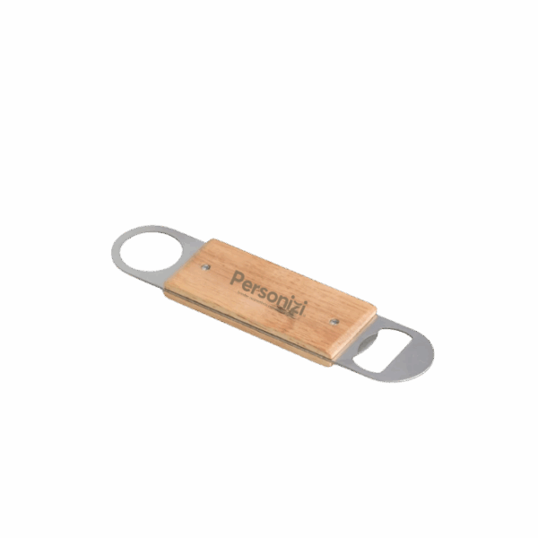 Abridor de garrafa personalizado em madeira — brinde funcional e elegante para ações promocionais e eventos corporativos.
