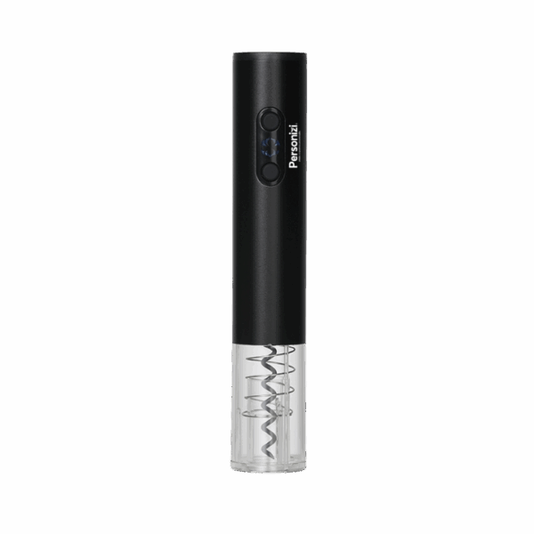 Saca-rolhas elétrico com LED personalizado, ideal como brinde corporativo sofisticado e funcional para ações promocionais e eventos empresariais.