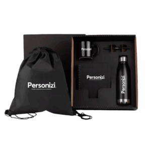 Kit Caderno e Acessórios 5 peças com personalização. Brindes corporativos úteis para eventos, feiras, campanhas e ações promocionais.