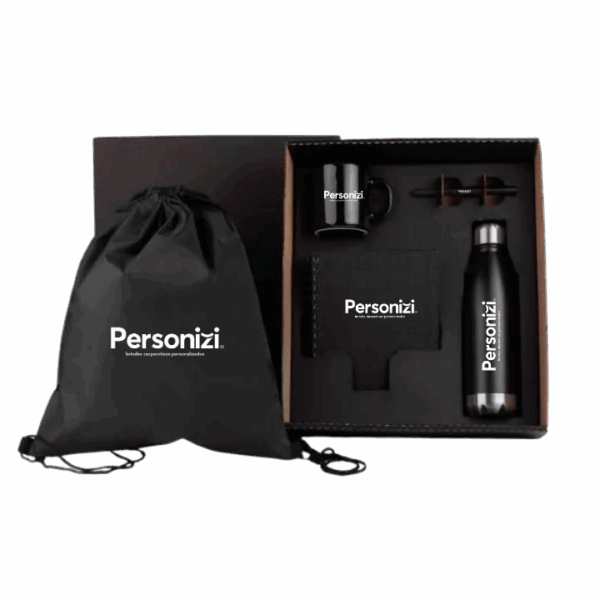 Kit Caderno e Acessórios 5 peças com personalização. Brindes corporativos úteis para eventos, feiras, campanhas e ações promocionais.