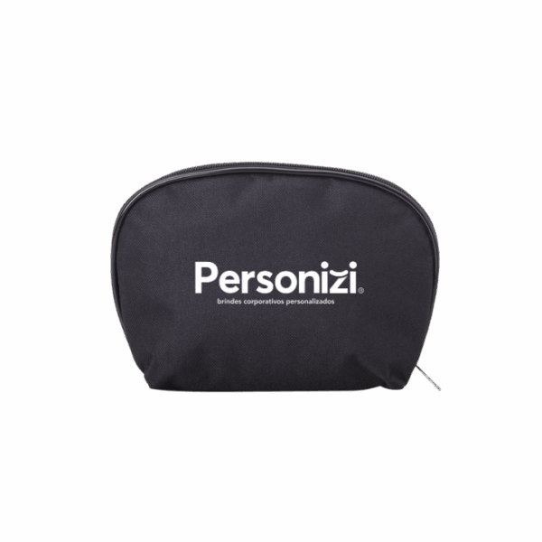Nécessaire de nylon personalizada com logo. Brinde prático e resistente para eventos, ações promocionais e kits corporativos.