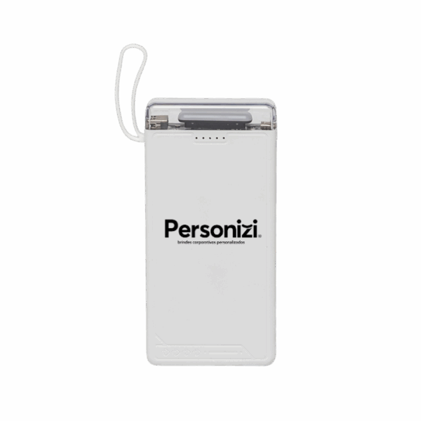Power Bank 10.000mAh com lanterna e multissaídas. Brindes personalizados funcionais para empresas, eventos e ações promocionais
