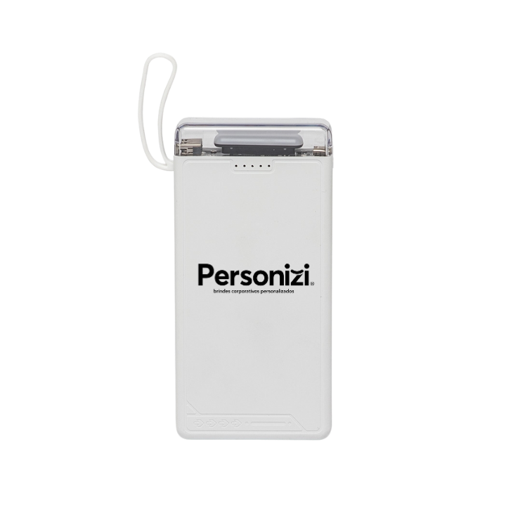 Power Bank 10.000mAh com lanterna e multissaídas. Brindes personalizados funcionais para empresas, eventos e ações promocionais
