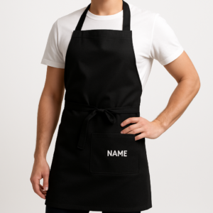 Avental de Cozinha Preto com Bolso Garçom Personalizado Preto | Personalizado com Logo | Personizi