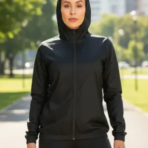 Jaqueta Corta Vento Feminino Capuz Academia Caminhada UV50 Personalizada Preto | Personalizado com Logo | Personizi
