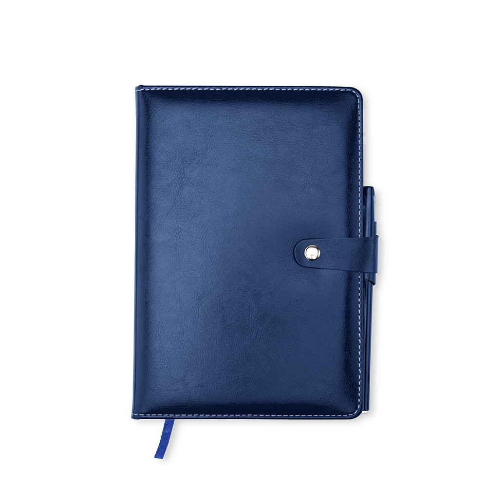 Caderneta Couro Sintético Com Caneta 21x15cm Personalizada Azul | Personalizado com Logo | Personizi