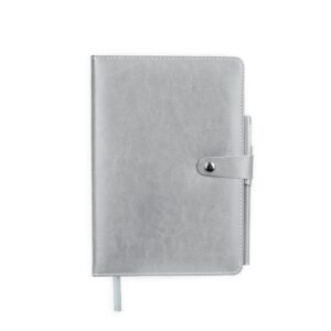 Caderneta Couro Sintético Com Caneta 21x15cm Personalizada Cinza | Personalizado com Logo | Personizi