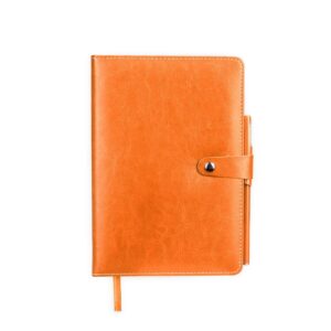 Caderneta Couro Sintético Com Caneta 21x15cm Personalizada Laranja | Personalizado com Logo | Personizi
