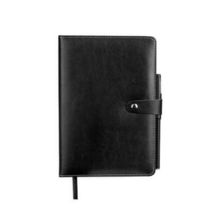 Caderneta Couro Sintético Com Caneta 21x15cm Personalizada Preto | Personalizado com Logo | Personizi