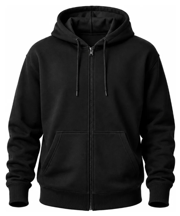 Moletom Casaco Canguru Zipper com Capuz Confortável Premium Preto | Personalizado com Logo | Personizi