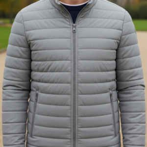 Jaqueta Puffer Masculina Frio Intenso Elegância Proteção Cinza Claro | Personalizado com Logo | Personizi