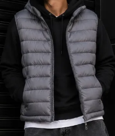 Colete Puffer Preto Masculino Impermeável Sem Manga Top Cinza | Personalizado com Logo | Personizi