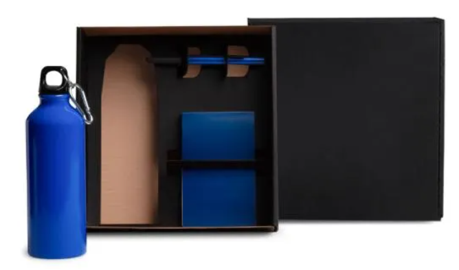 Kit com Squeeze, Caneta e Bloco para Anotações Personalizada Azul | Personalizado com Logo | Personizi