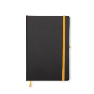 Caderneta Cromato Com Pauta 21x14cm Personalizado Preto com Amarelo | Personalizado com Logo | Personizi