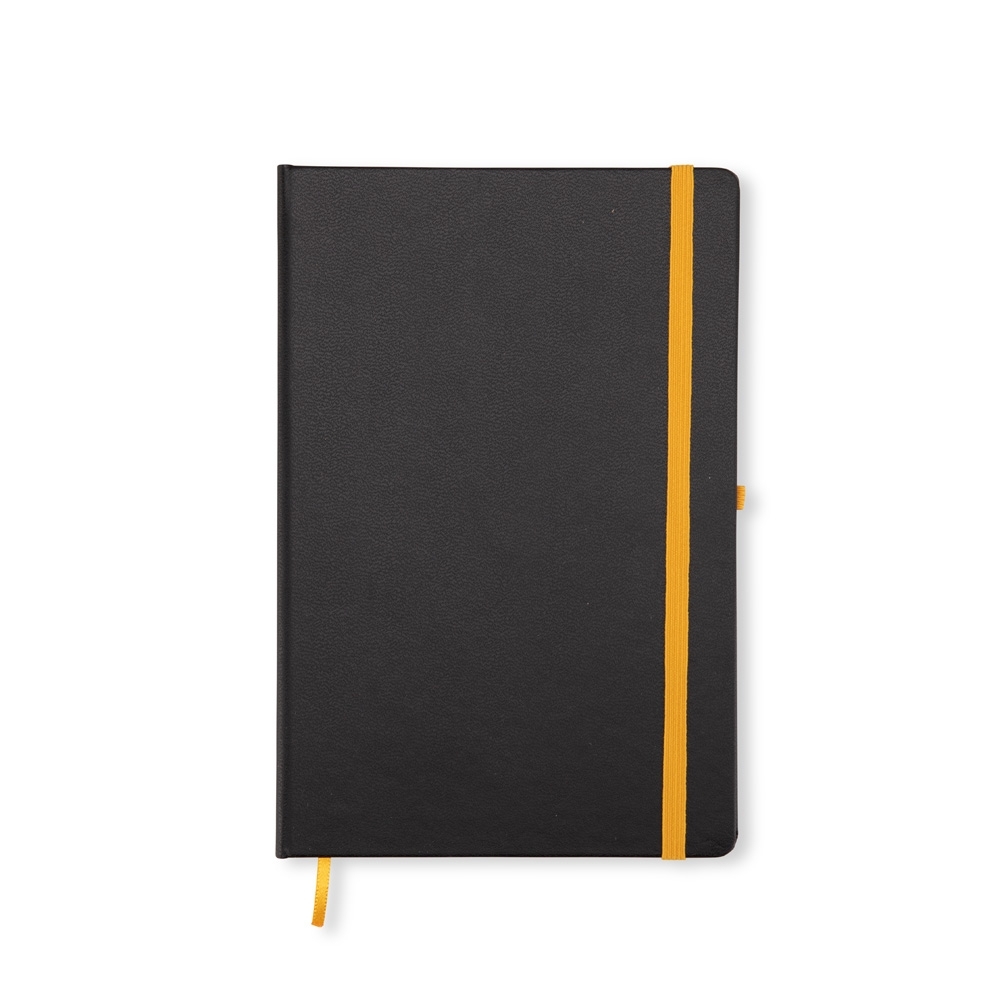 Caderneta Cromato Com Pauta 21x14cm Personalizado Preto com Amarelo | Personalizado com Logo | Personizi