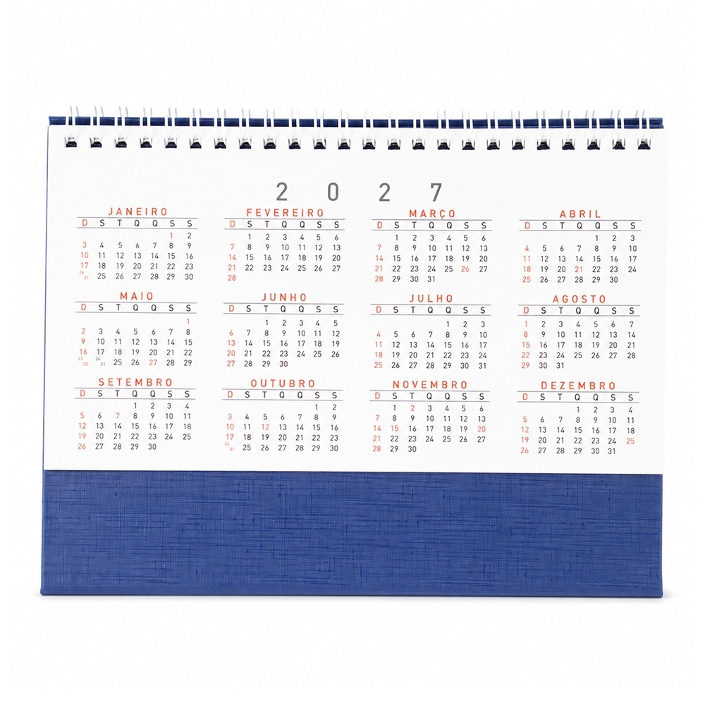 Calendário de Mesa 2027 Personalizado Azul | Personalizado com Logo | Personizi