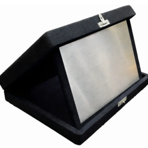 Placa em aço escovado com estojo 20x14cm Preto | Personalizado com Logo | Personizi