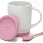 Caneca de Cerâmica Branca com Colher e Tampa de Silicone 325ml Personalizada | Personalizado com Logo | Personizi