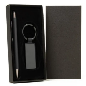Kit Caneta e Chaveiro em Metal Retangular Personalizada Preto | Personalizado com Logo | Personizi