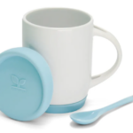 Caneca de Cerâmica Branca com Colher e Tampa de Silicone 325ml Personalizada | Personalizado com Logo | Personizi