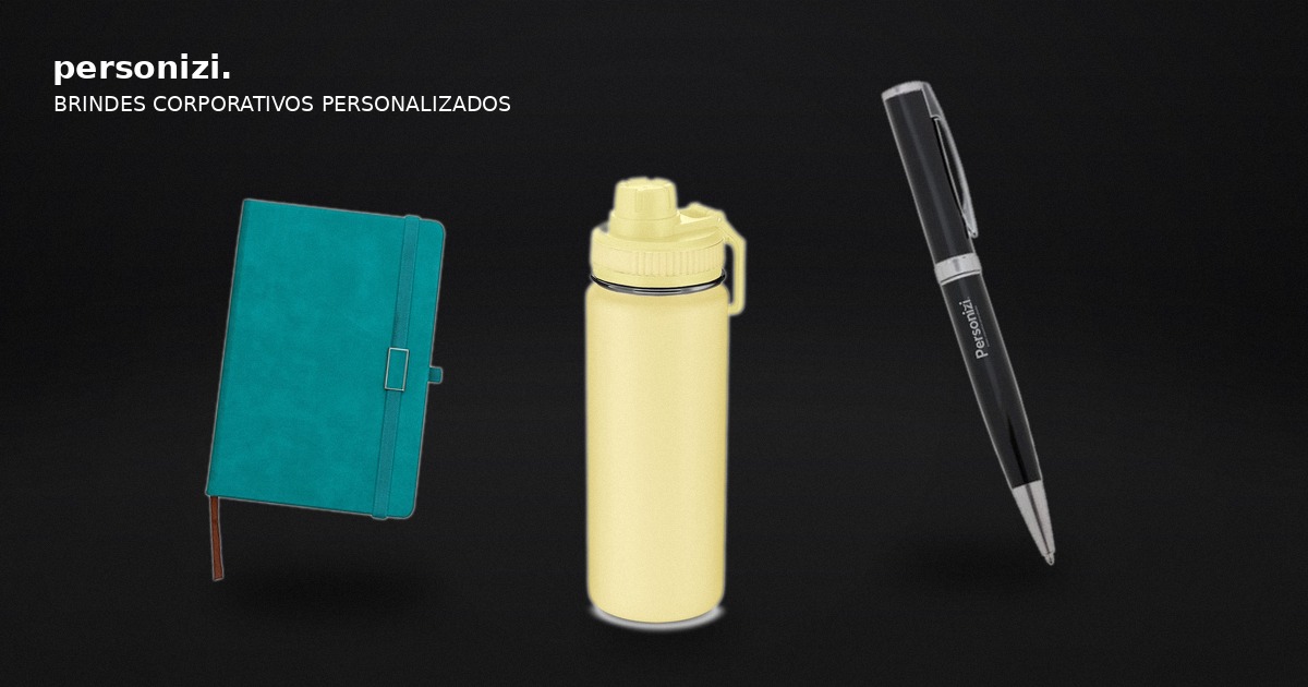 Garrafa térmica, caneta metálica e bloco de notas personalizados, os brindes corporativos mais pedidos por empresas