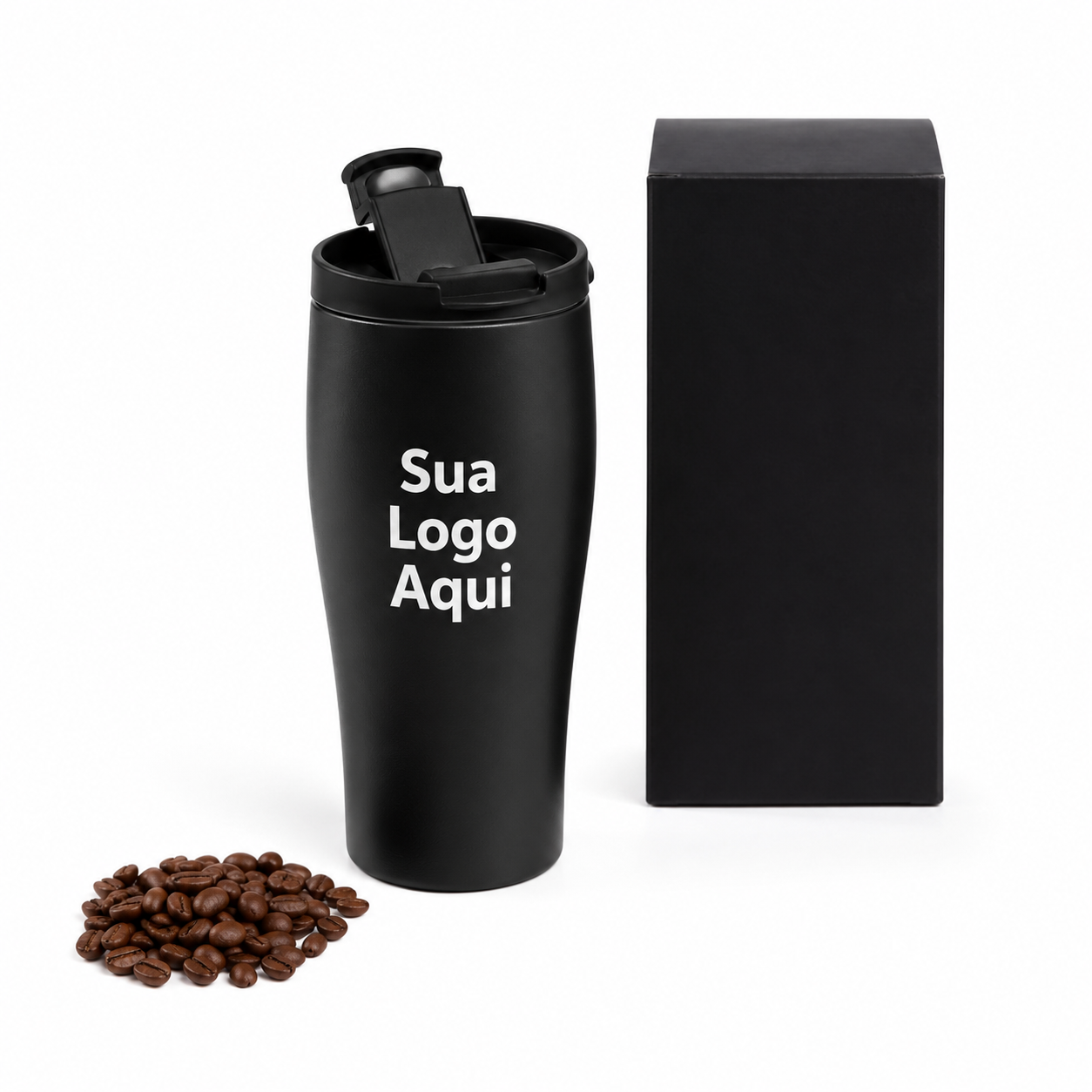 Copo Dupla Camada em Alumínio Reciclado 500ml Personalizado Preto | Personalizado com Logo | Personizi
