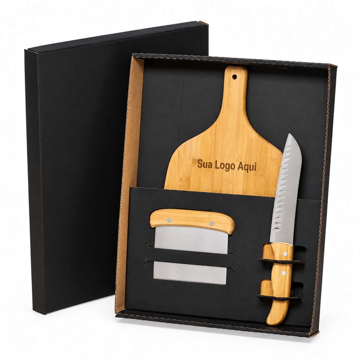Kit para Cozinha em Bambu / Inox 3 Pçs 40x22cm Personalizado Única | Personalizado com Logo | Personizi