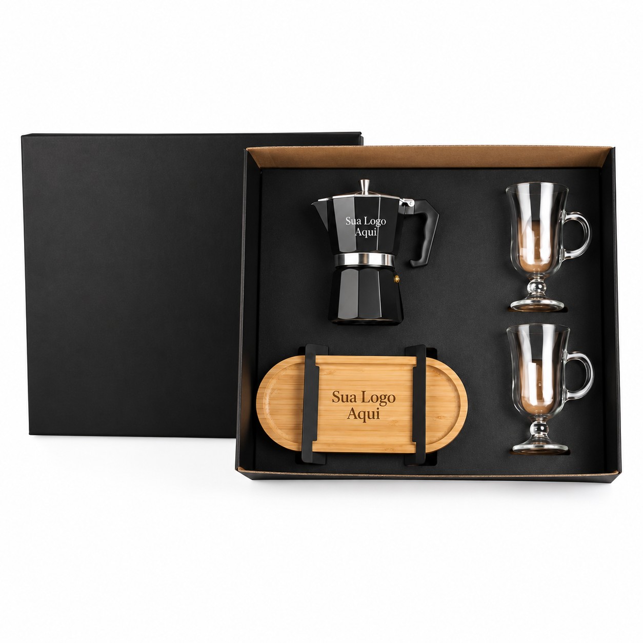 Kit para Café com Cafeteira Italiana 4 Pçs 26x12cm Personalizado Única | Personalizado com Logo | Personizi