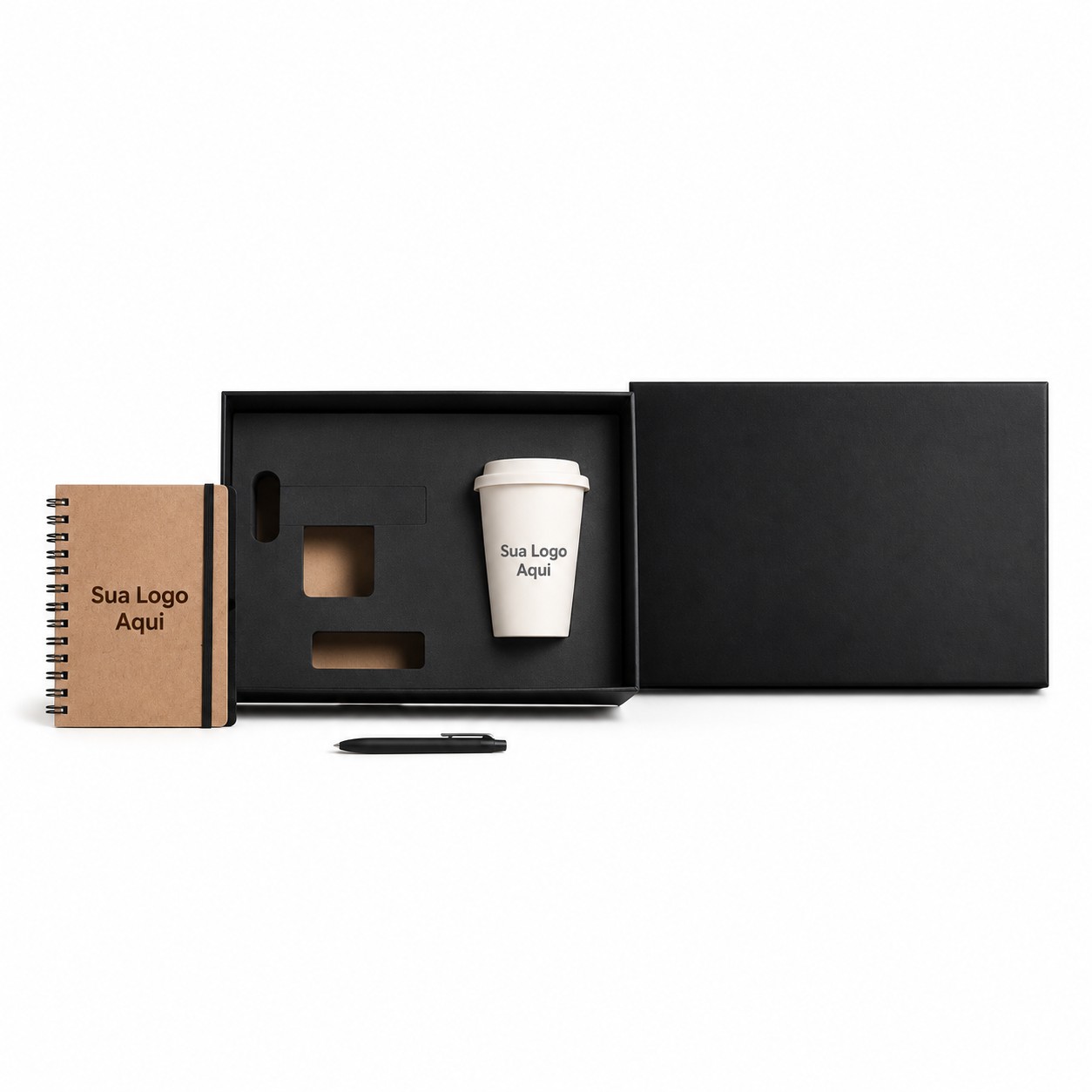 Conj. Caderno e Copo c/ Tampa 2 Pçs Personalizado Única | Personalizado com Logo | Personizi