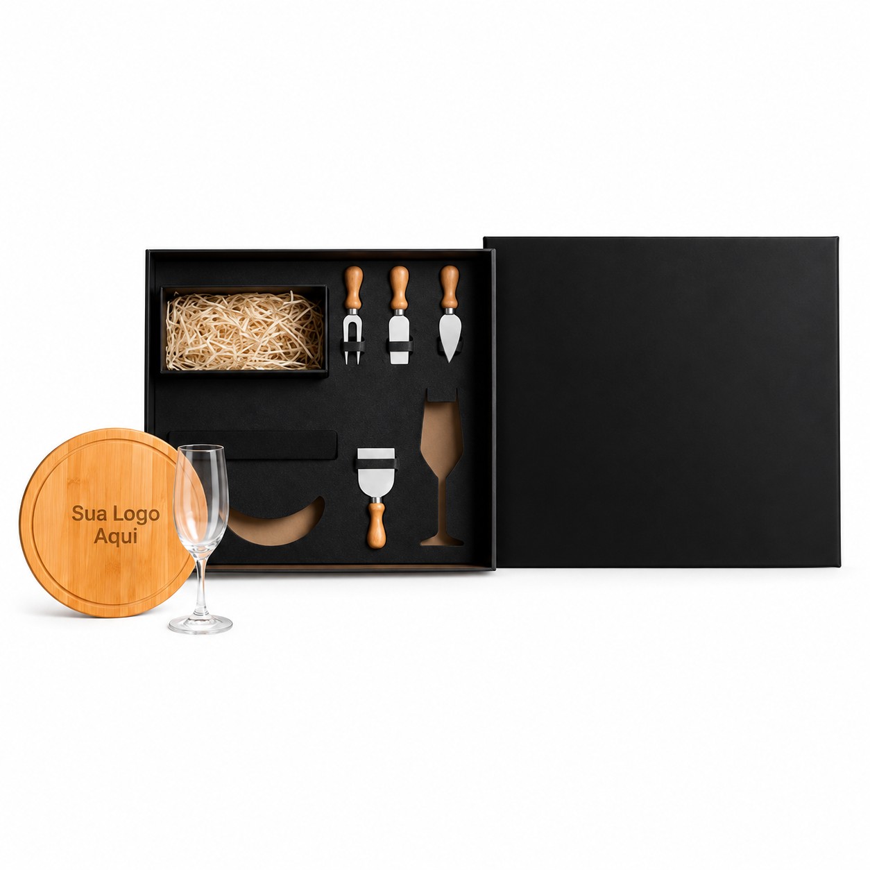 Kit Queijo e 6 Pçs Não Acompanha Garrafa Personalizada Champagne | Personalizado com Logo | Personizi