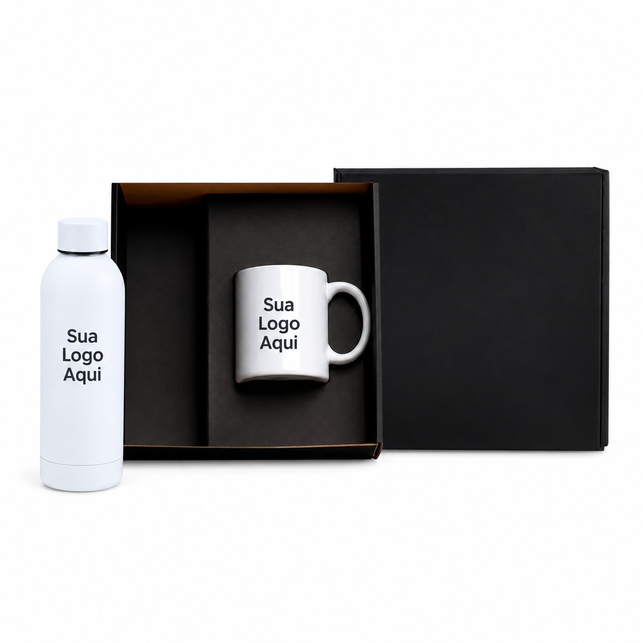 Kit Garrafa e Caneca 2 Pçs Personalizada Branco | Personalizado com Logo | Personizi