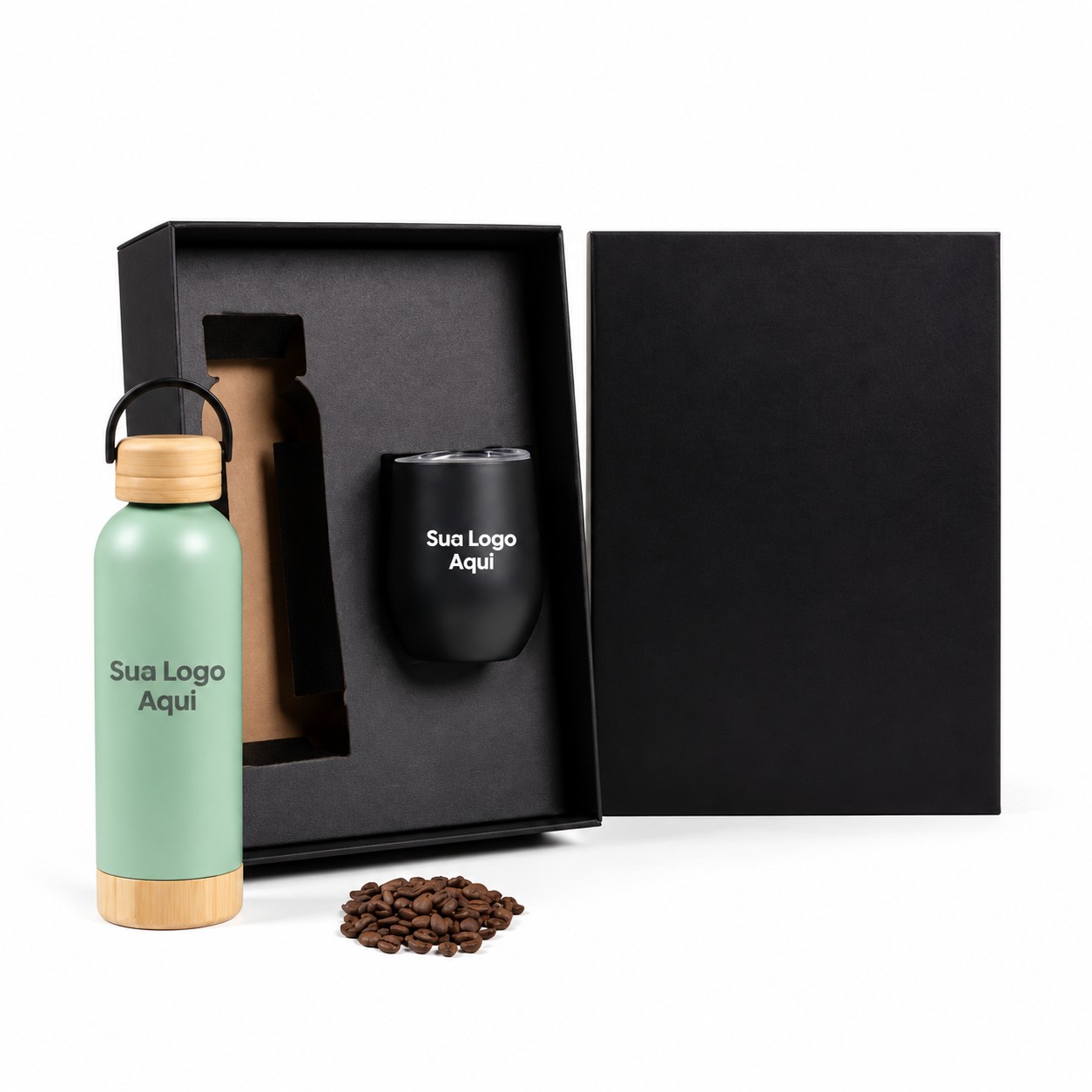 Kit Garrafa e Copo Térmico Verde/Preto 2 Pçs Personalizada Única | Personalizado com Logo | Personizi