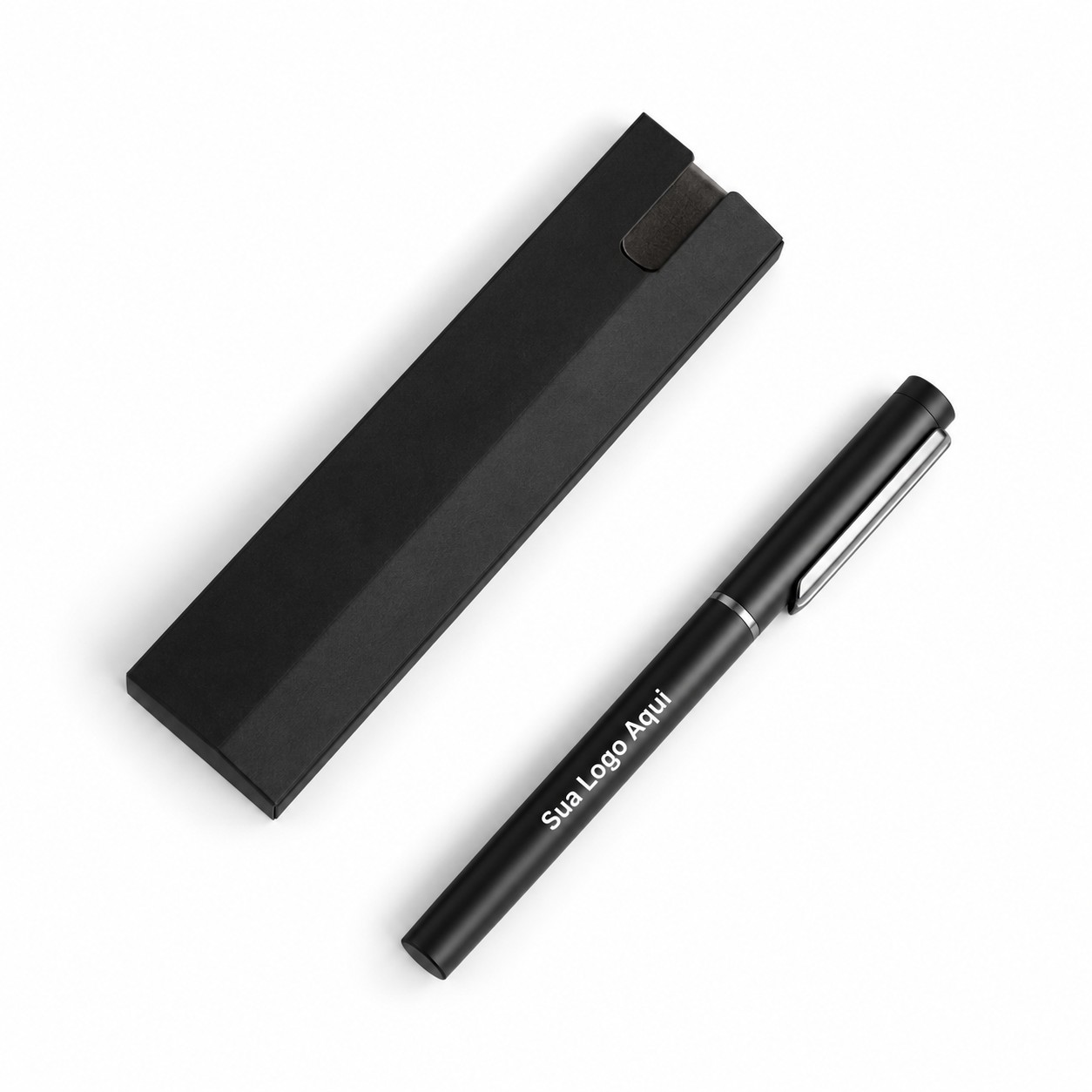 Caneta Roller em Alumínio com Tampa 14x1cm Personalizada Preta | Personalizado com Logo | Personizi