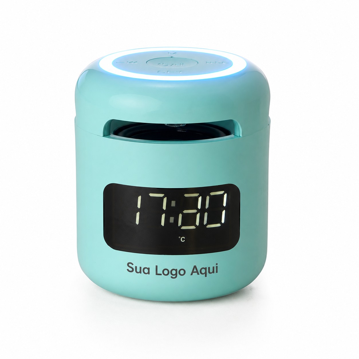 Caixa de Som Multimídia com Relógio Personalizado Azul | Personalizado com Logo | Personizi